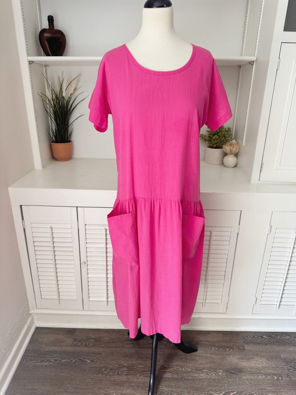 Vintage Appel Pink 100% Cotton Drop Waist Midi Sundress Size S